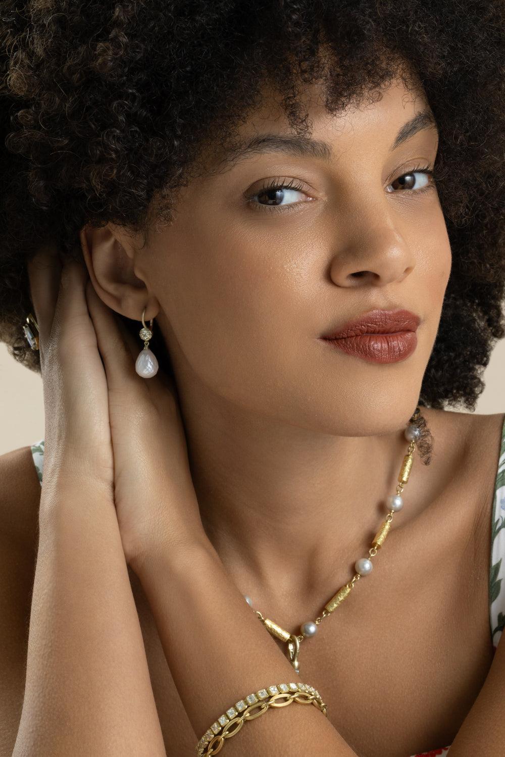 Diamond Pearl Bulb Earrings-YELLOW GOLD-JEWELRYFINE JEWELEARRING-SYLVA & CIE
