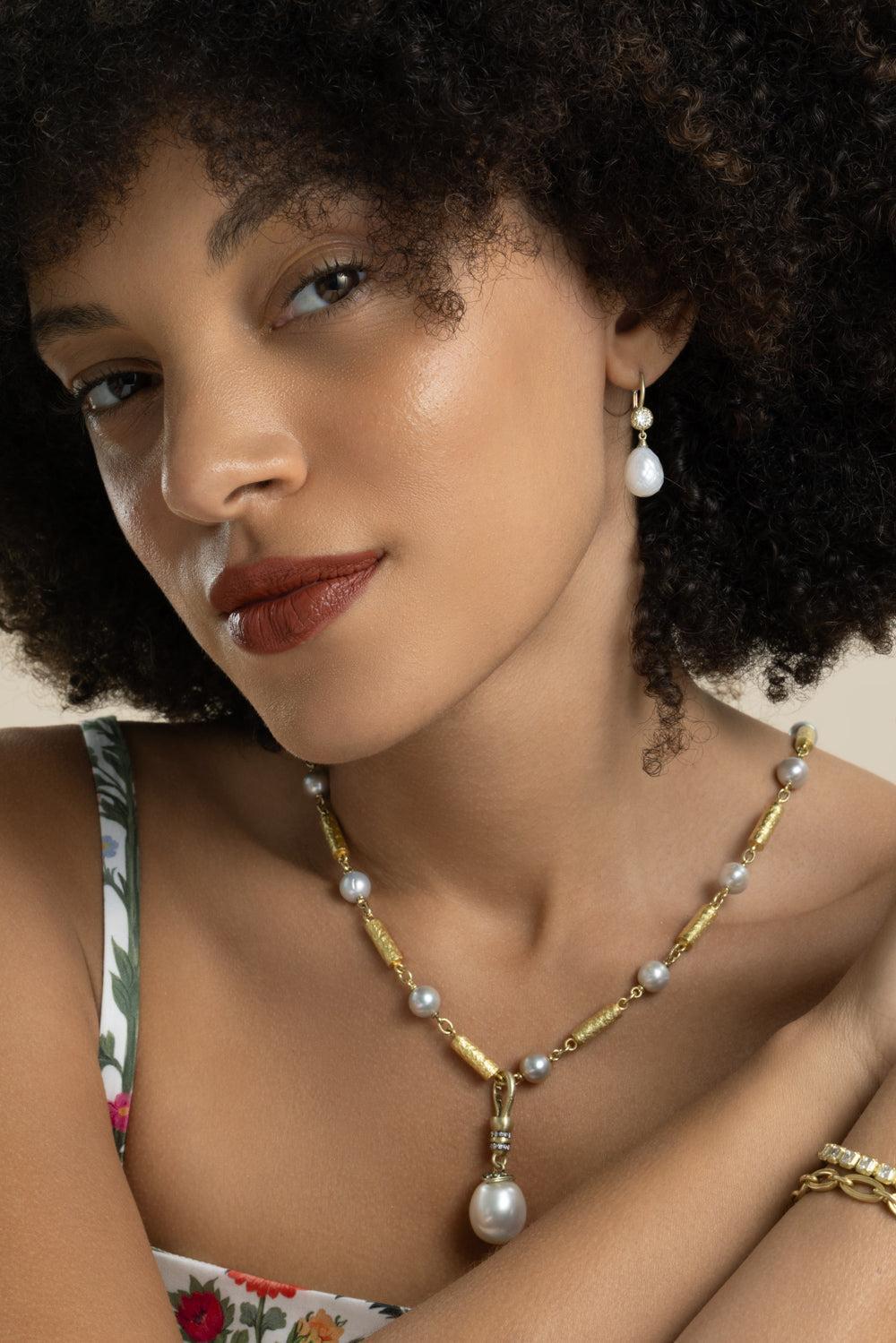 Diamond Pearl Bulb Earrings-YELLOW GOLD-JEWELRYFINE JEWELEARRING-SYLVA & CIE