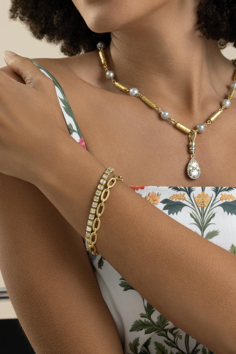 Link Mirage Collection Bracelet-YELLOW GOLD-7.25-JEWELRYFINE JEWELBRACELET O-SYLVA & CIE
