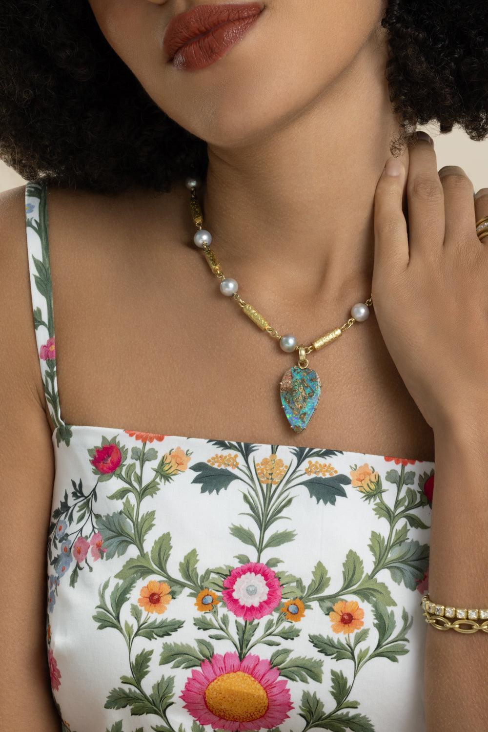 Australian Opal Heart Pendant Pendant-YELLOW GOLD-JEWELRYFINE JEWELPENDANT-SYLVA & CIE
