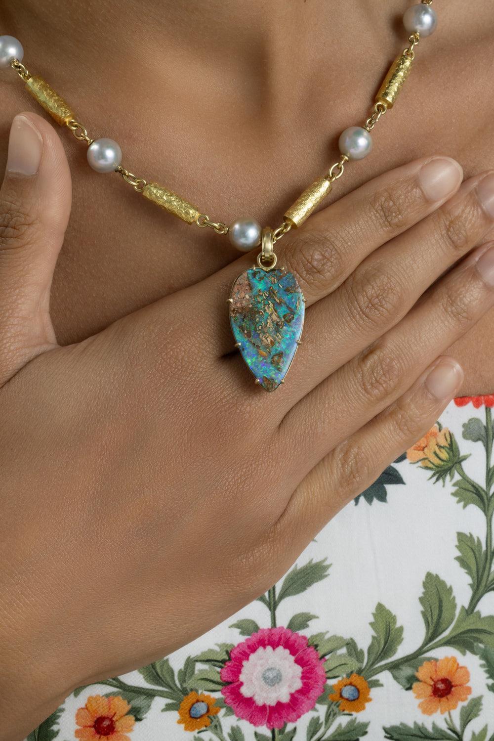 Australian Opal Heart Pendant Pendant-YELLOW GOLD-JEWELRYFINE JEWELPENDANT-SYLVA & CIE