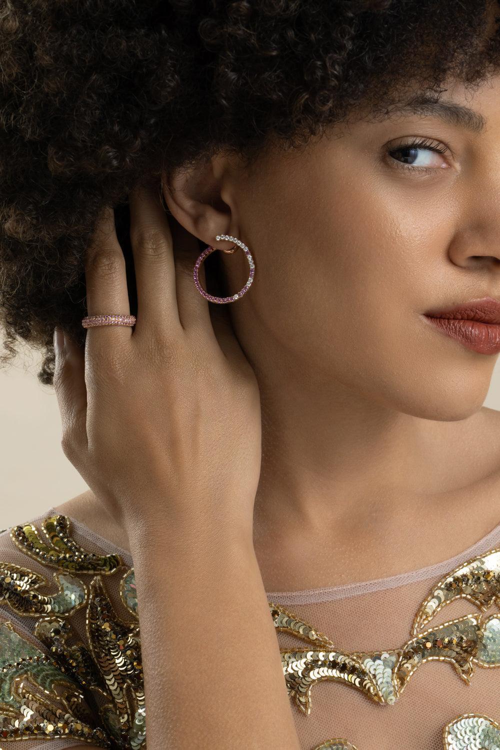 Diamond Pink Sapphire Extensible Earrings-ROSE GOLD-JEWELRYFINE JEWELEARRING-ROBERTO DEMEGLIO