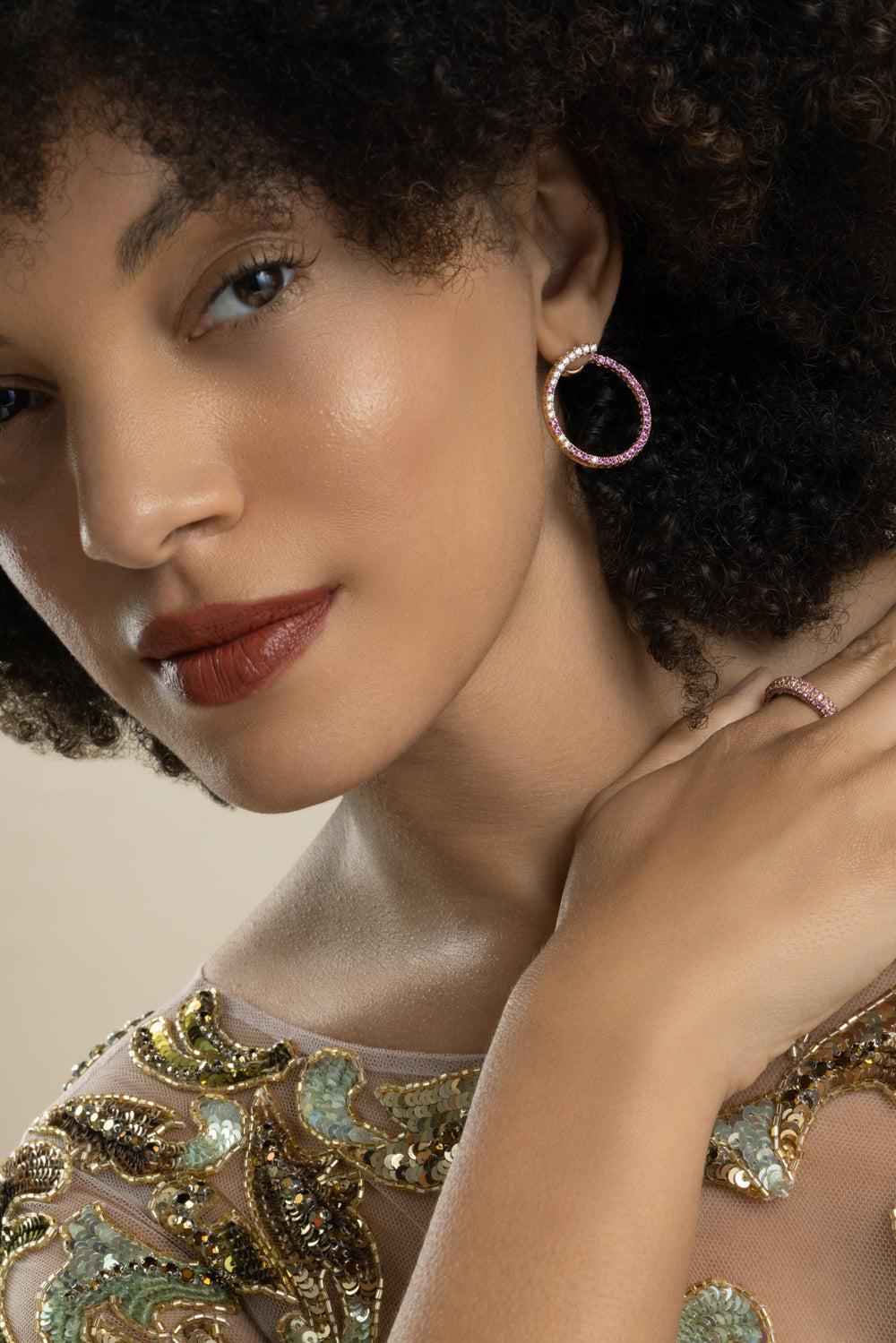 Diamond Pink Sapphire Extensible Earrings-ROSE GOLD-JEWELRYFINE JEWELEARRING-ROBERTO DEMEGLIO