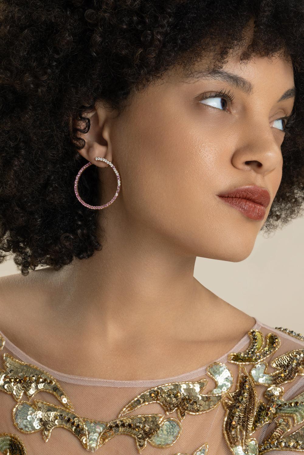 Pink Sapphire Diamond Extensible Earrings-ROSE GOLD-JEWELRYFINE JEWELEARRING-ROBERTO DEMEGLIO