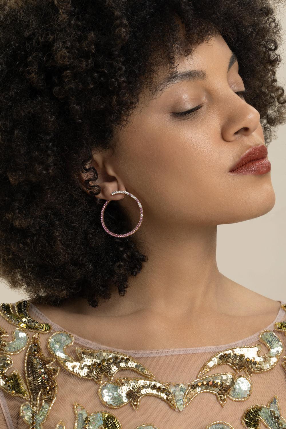Pink Sapphire Diamond Extensible Earrings-ROSE GOLD-JEWELRYFINE JEWELEARRING-ROBERTO DEMEGLIO