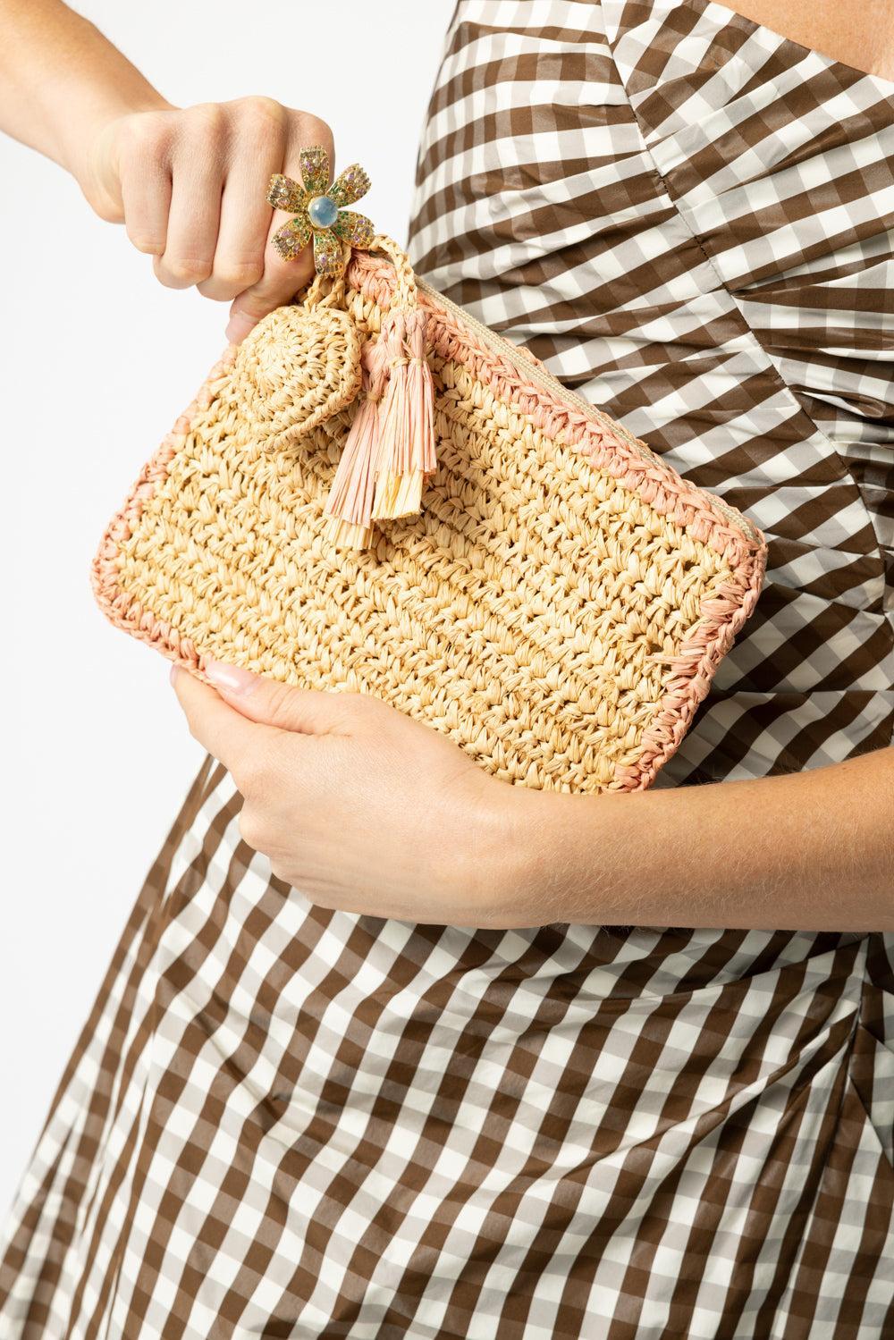 Small Raffia Pouch - Pink | AERIN LAUDER – Marissa Collections