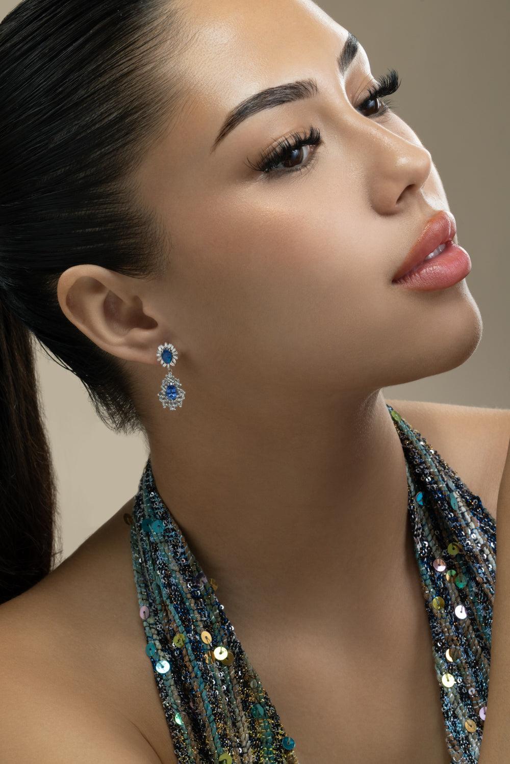 Opal Blue Sapphire Drop Earrings-WHITE GOLD-JEWELRYFINE JEWELEARRING-SUZANNE KALAN