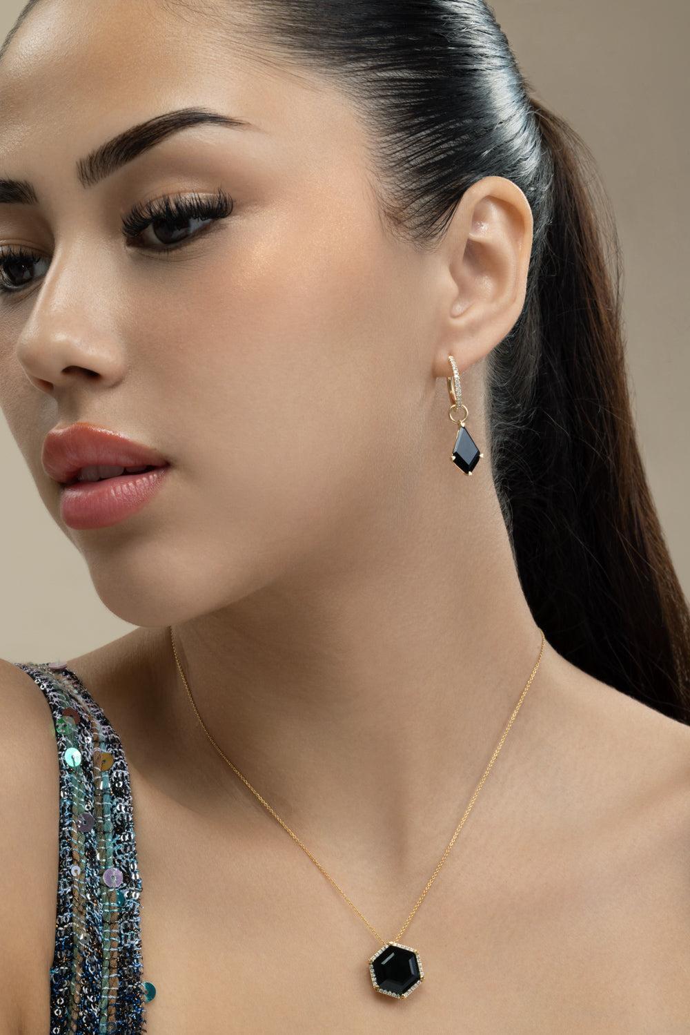 Black Onyx Earring Charms-YELLOW GOLD-JEWELRYFINE JEWELEARRING-LISA NIK