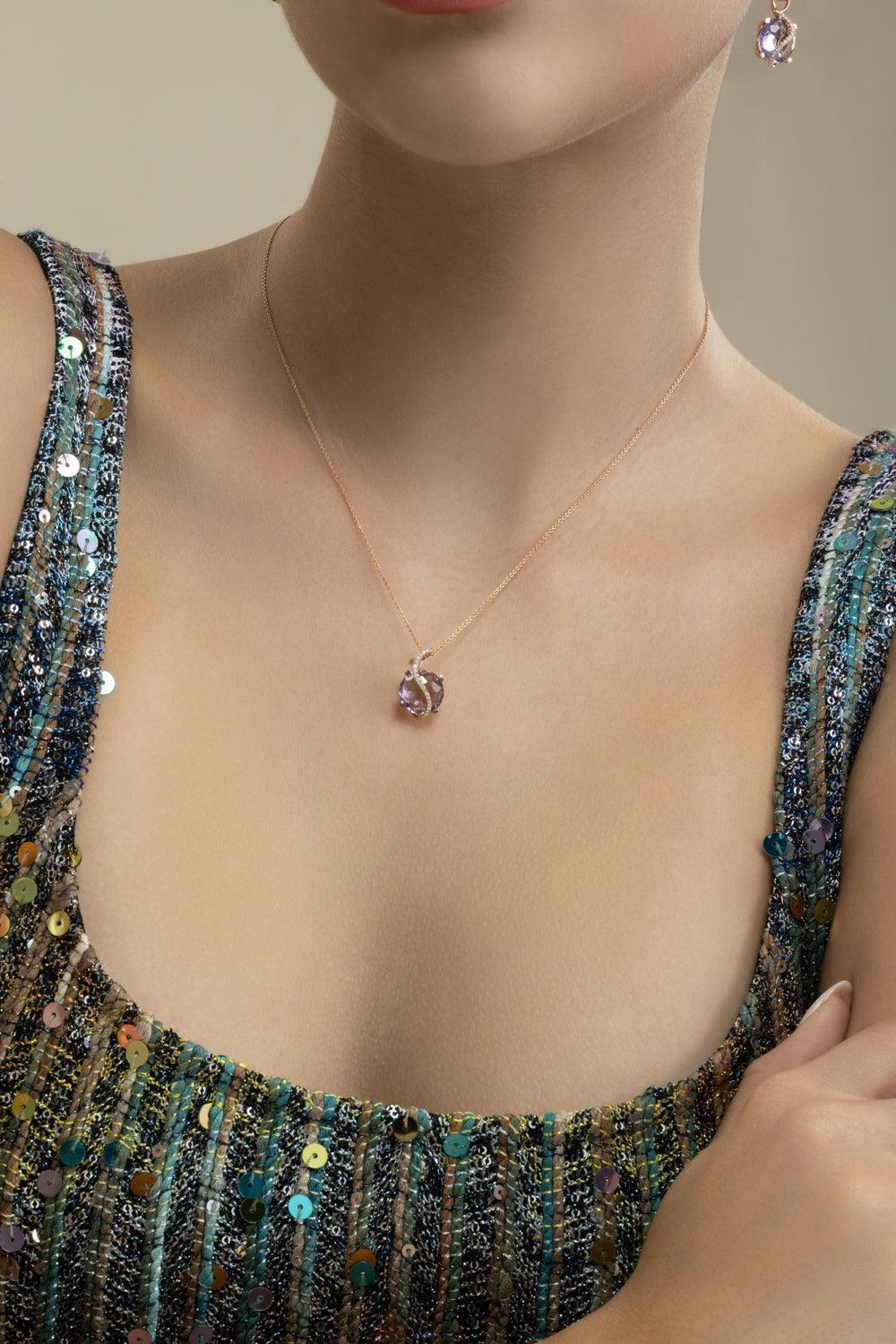 Amethyst Round De France Necklace-ROSE GOLD-JEWELRYFINE JEWELNECKLACE O-LISA NIK
