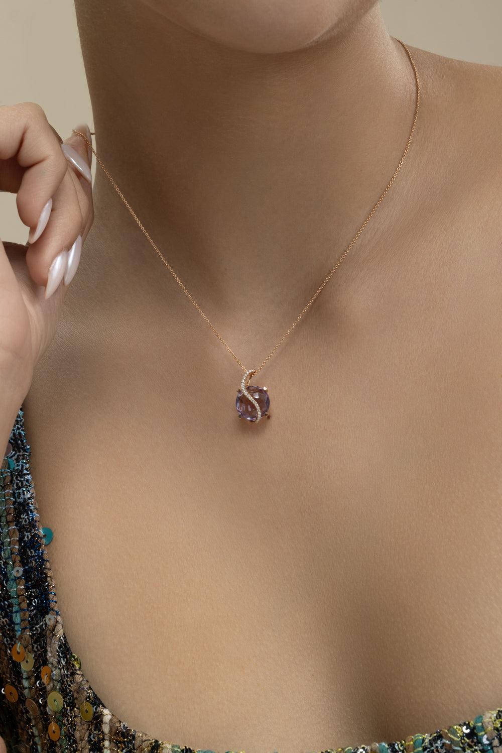 Amethyst Round De France Necklace-ROSE GOLD-JEWELRYFINE JEWELNECKLACE O-LISA NIK