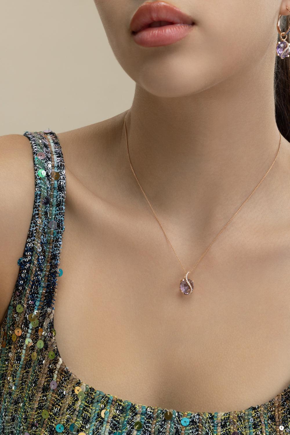 Amethyst Round De France Necklace-ROSE GOLD-JEWELRYFINE JEWELNECKLACE O-LISA NIK