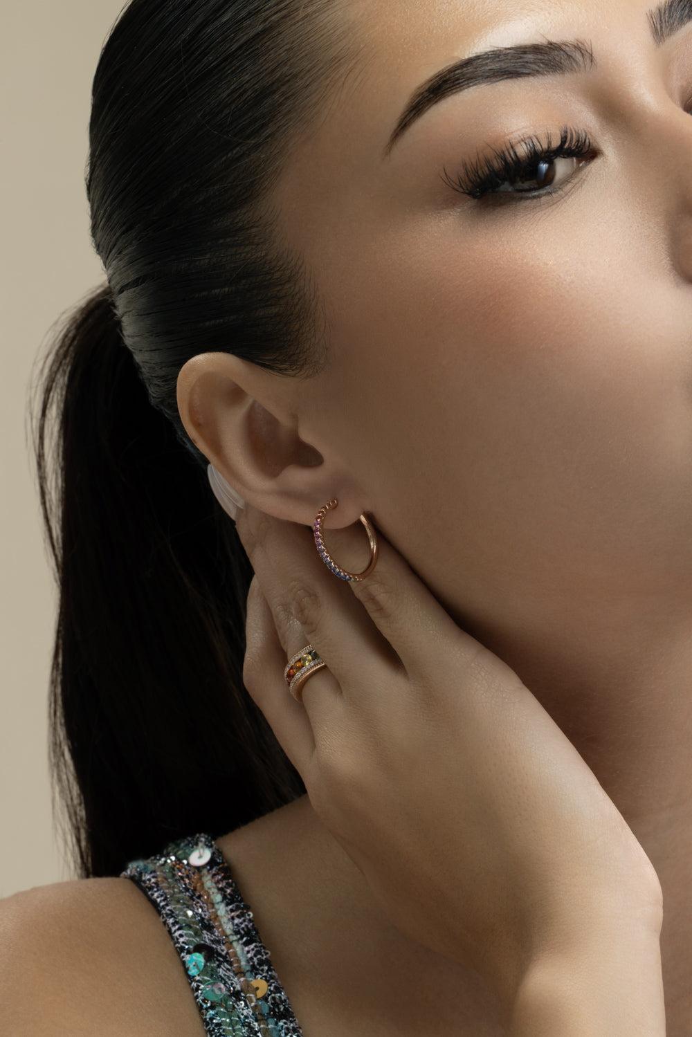 Sapphire Multi Color Hoop Earrings-ROSE GOLD-JEWELRYFINE JEWELEARRING-LISA NIK