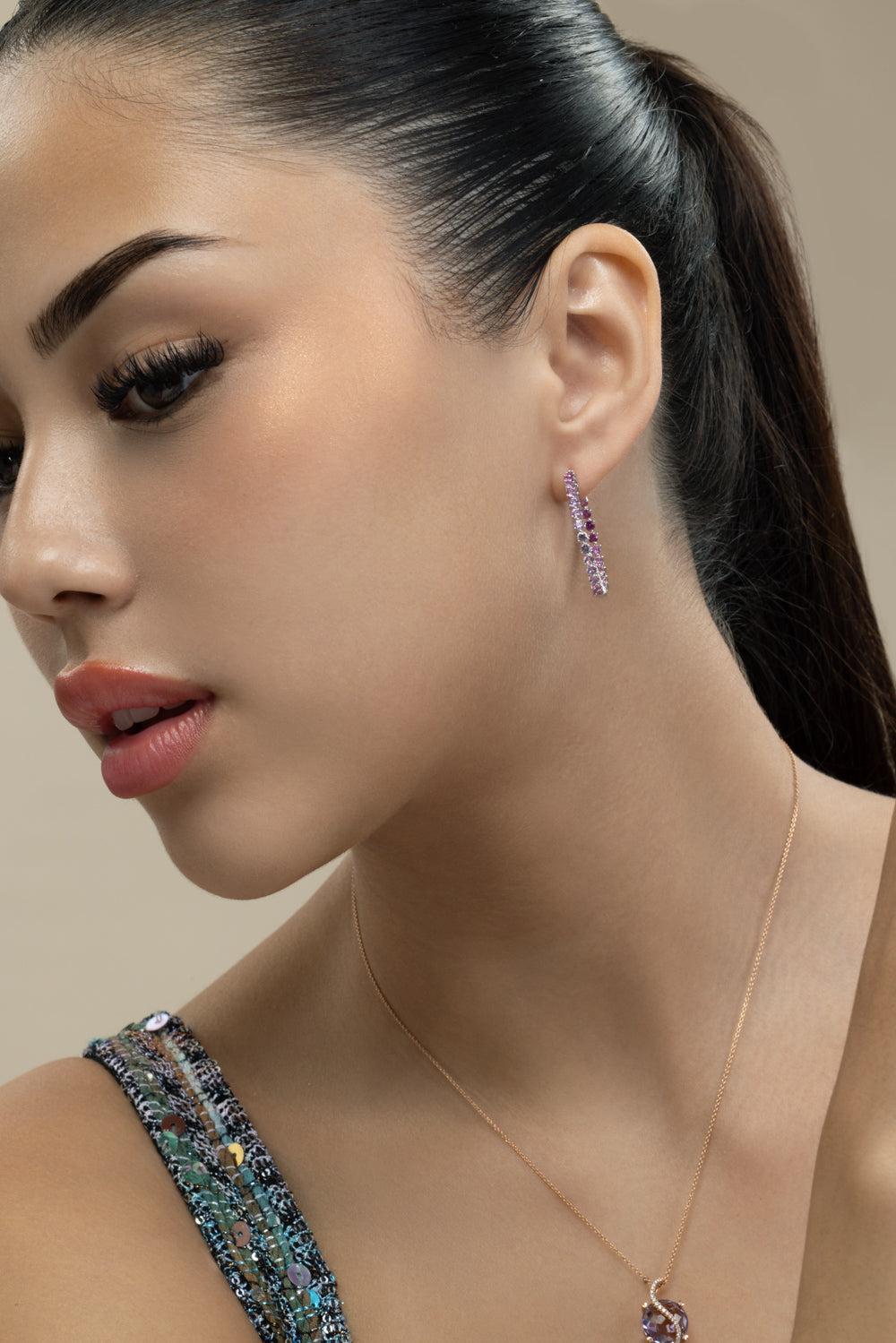 Pink Sapphire Graduated Hoop Earrings-WHITE GOLD-JEWELRYFINE JEWELEARRING-LISA NIK