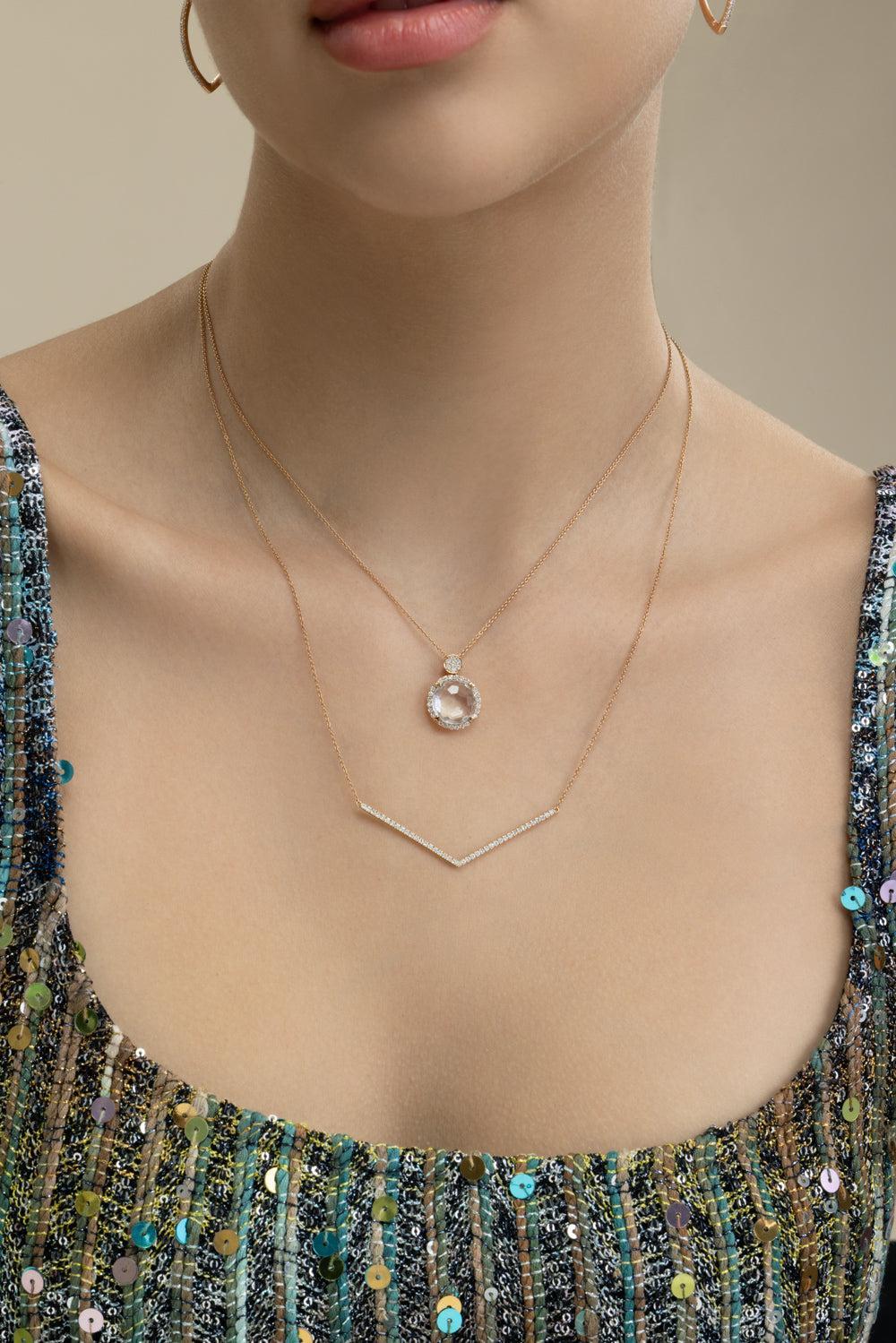 Diamond Chevron Necklace - Rose Gold-ROSE GOLD-JEWELRYFINE JEWELNECKLACE O-LISA NIK