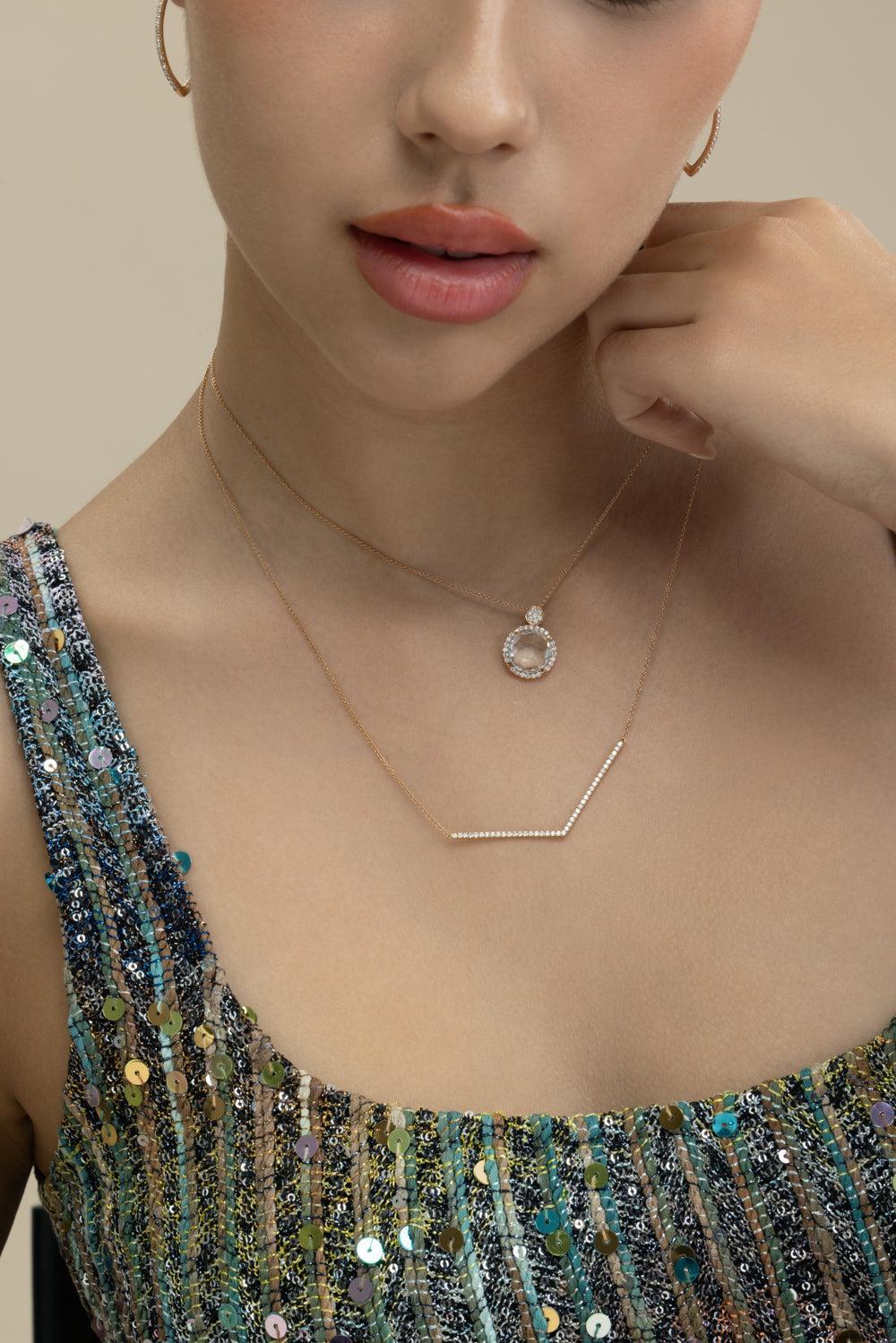 Diamond Chevron Necklace - Rose Gold-ROSE GOLD-JEWELRYFINE JEWELNECKLACE O-LISA NIK