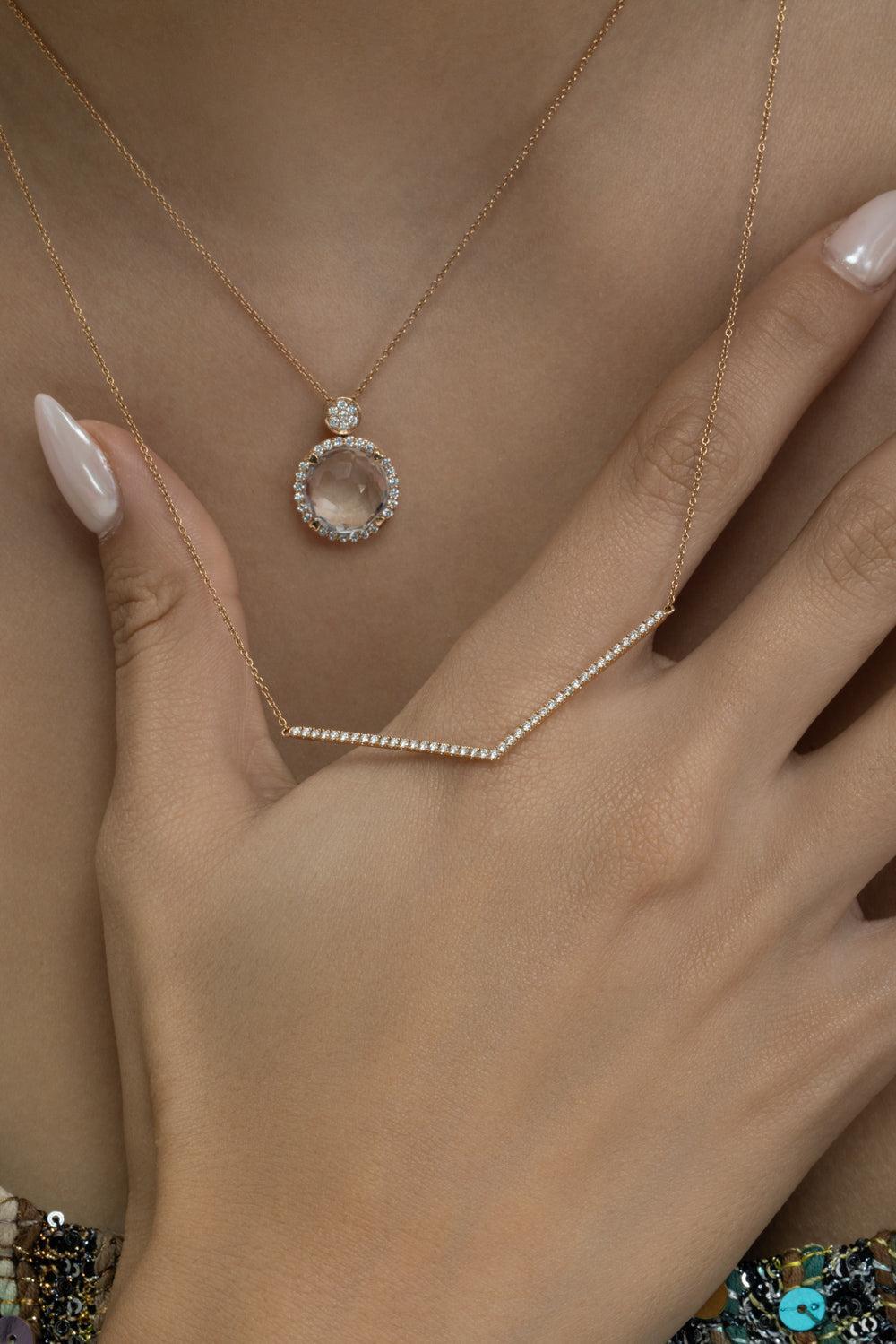 Diamond Chevron Necklace - Rose Gold-ROSE GOLD-JEWELRYFINE JEWELNECKLACE O-LISA NIK