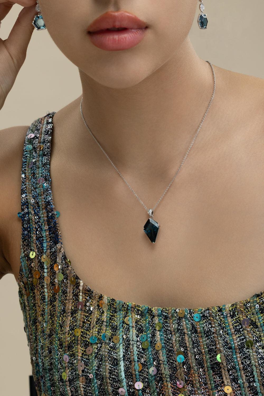 London Blue Topaz Kite Necklace-WHITE GOLD-JEWELRYFINE JEWELNECKLACE O-LISA NIK