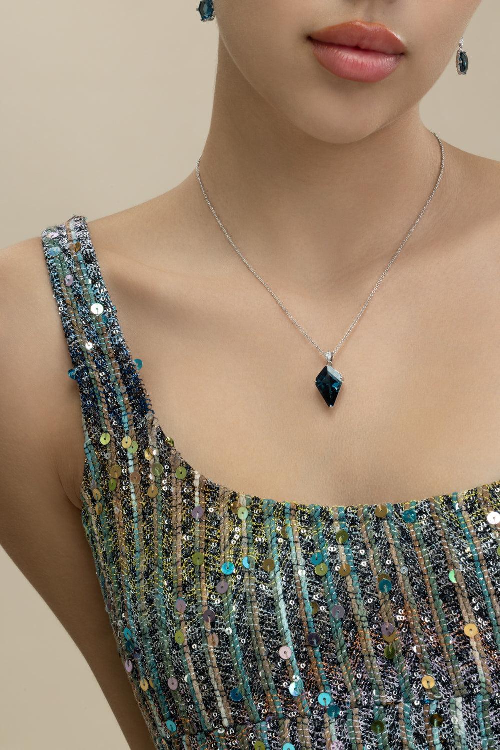 London Blue Topaz Kite Necklace-WHITE GOLD-JEWELRYFINE JEWELNECKLACE O-LISA NIK