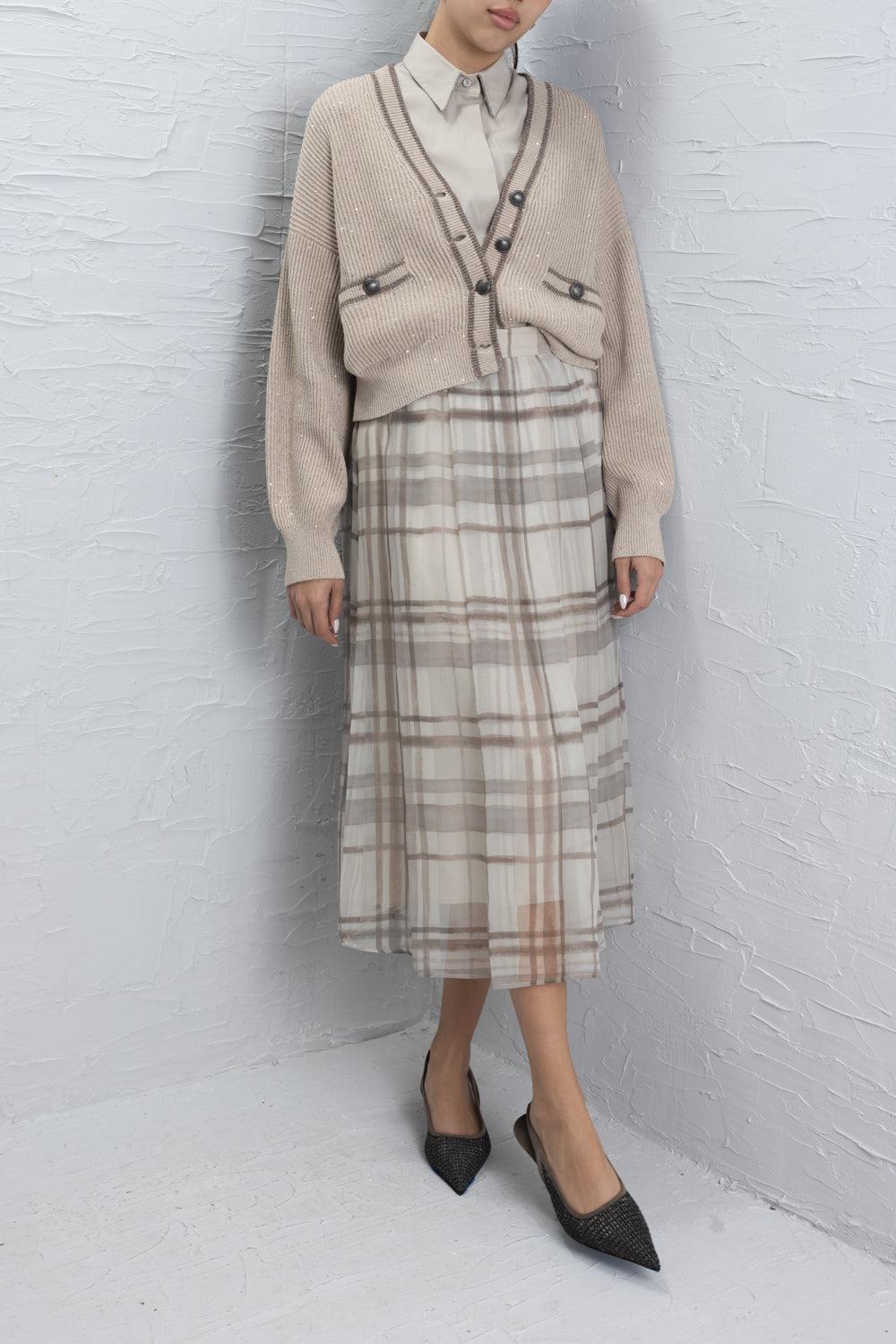 Macrocheck Print A-Line Skirt-GEOMETRC-38-CLOTHINGSKIRTMIDI-BRUNELLO CUCINELLI