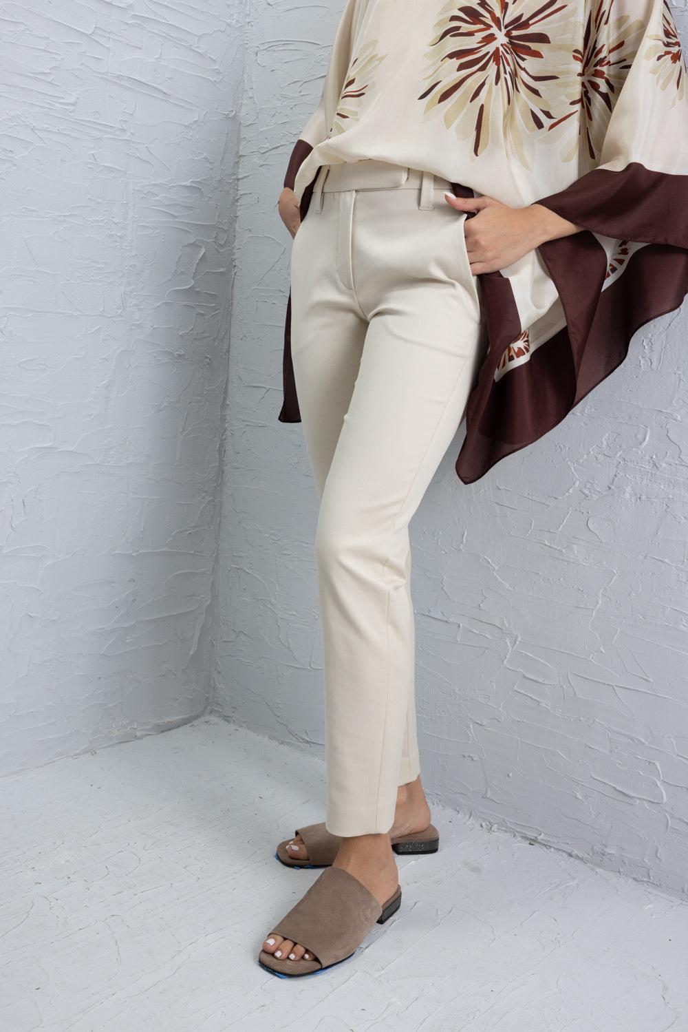 Stretch Tab Pant - Latte-CREAM-36-CLOTHINGPANTSLIM FIT-BRUNELLO CUCINELLI