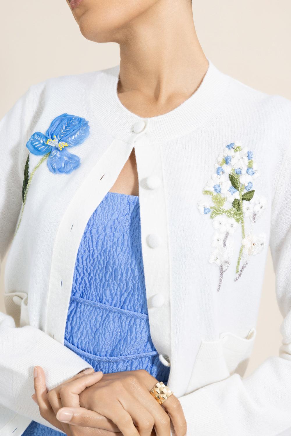 Floral Embroidered Cardigan-CREAM-XS-CLOTHINGTOPCARDIGAN-MONIQUE LHUILLIER