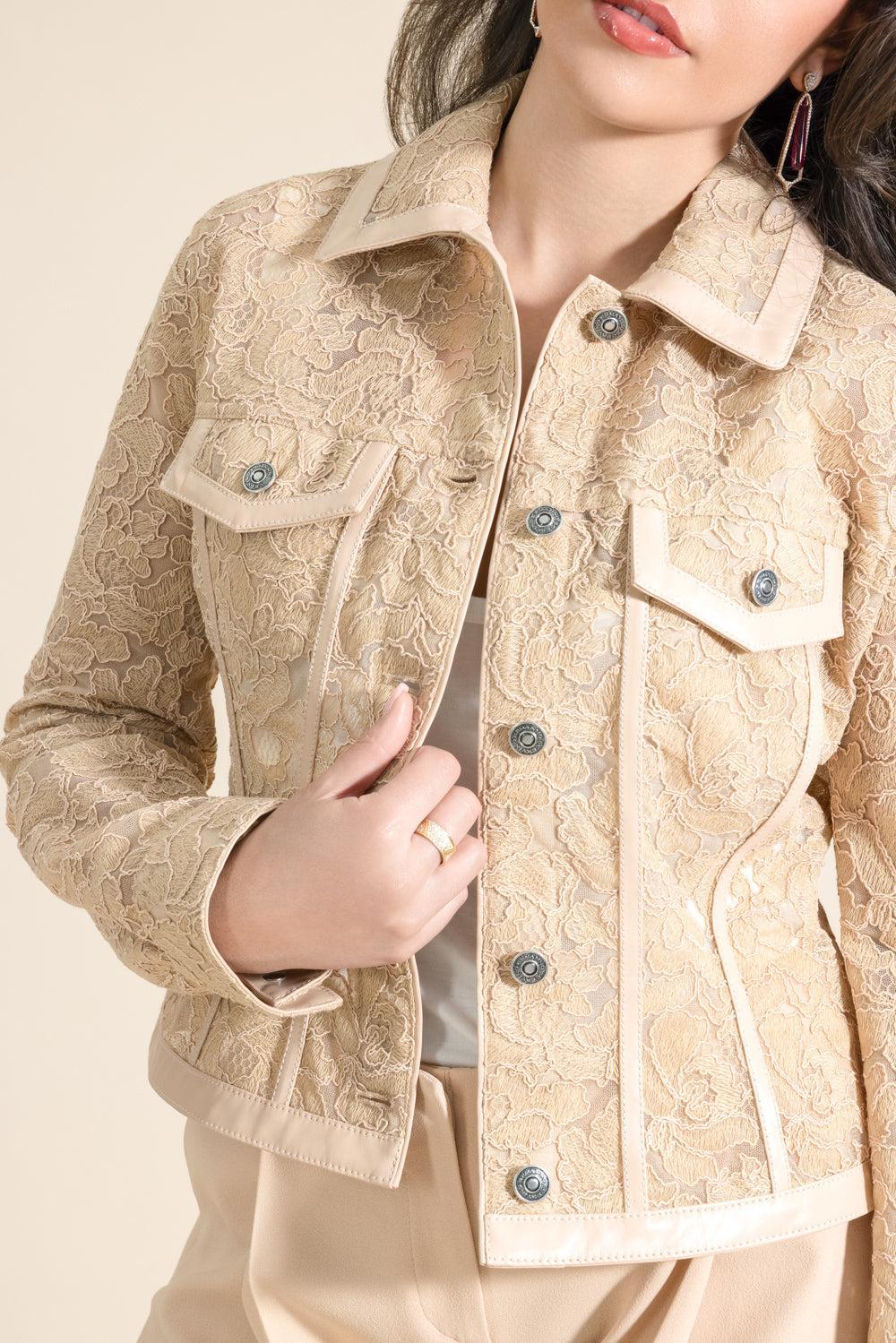 Lace Leather Detail Jacket-PINK-38-CLOTHINGJACKETCASUAL-ERMANNO SCERVINO