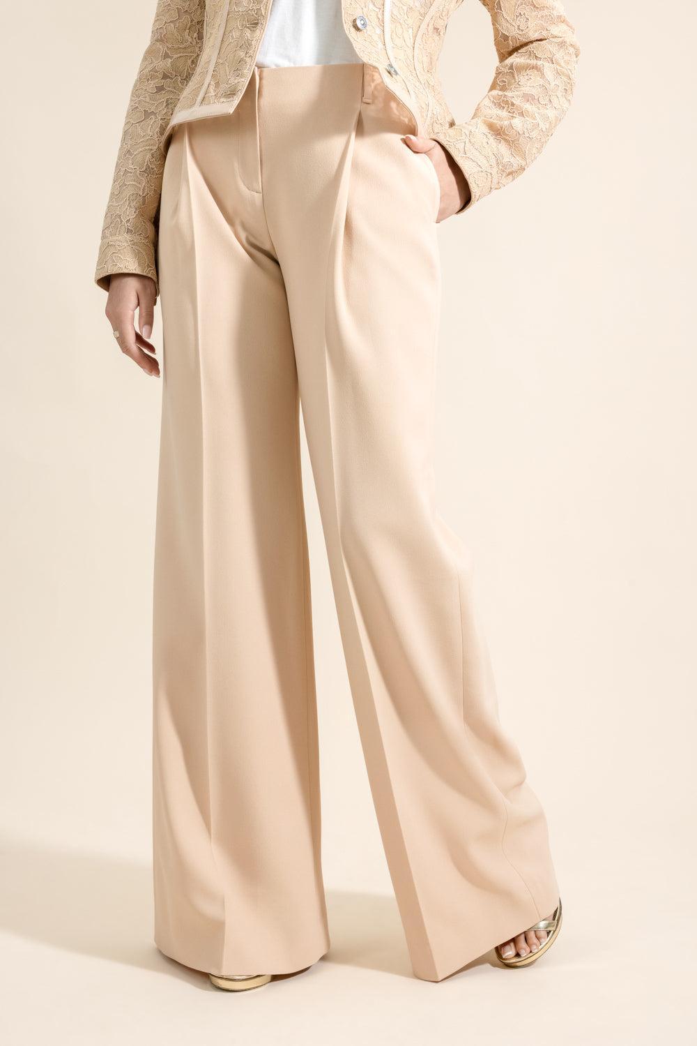 Wide Leg Pant - Toasted Almond-BROWN-40-CLOTHINGPANTWIDE LEG-ERMANNO SCERVINO