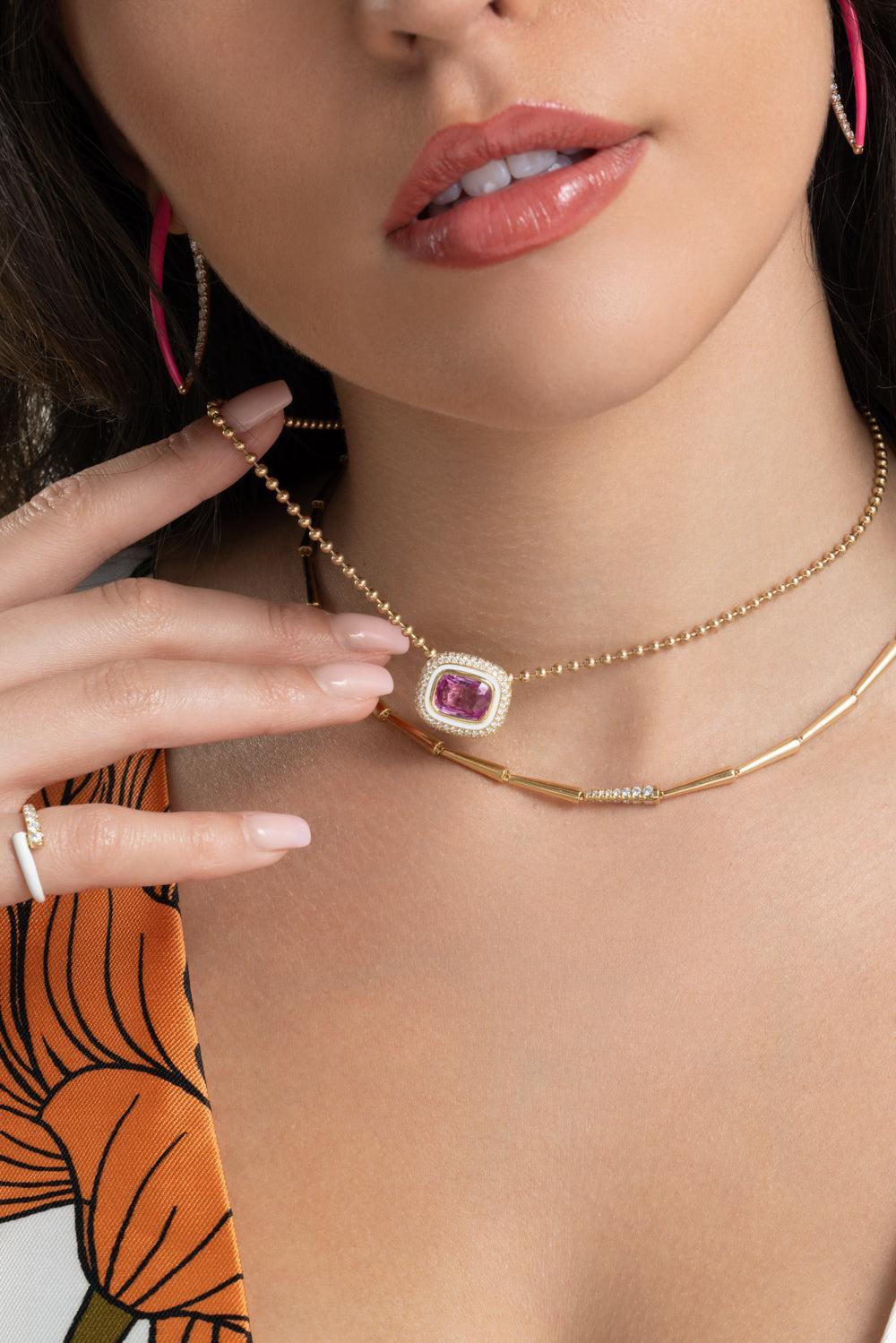 Pink Sapphire Lenox Pendant Necklace-YELLOW GOLD-JEWELRYFINE JEWELNECKLACE O-MELISSA KAYE