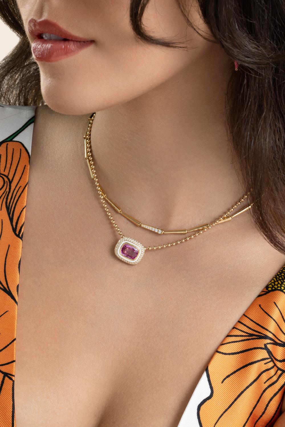 Pink Sapphire Lenox Pendant Necklace-YELLOW GOLD-JEWELRYFINE JEWELNECKLACE O-MELISSA KAYE