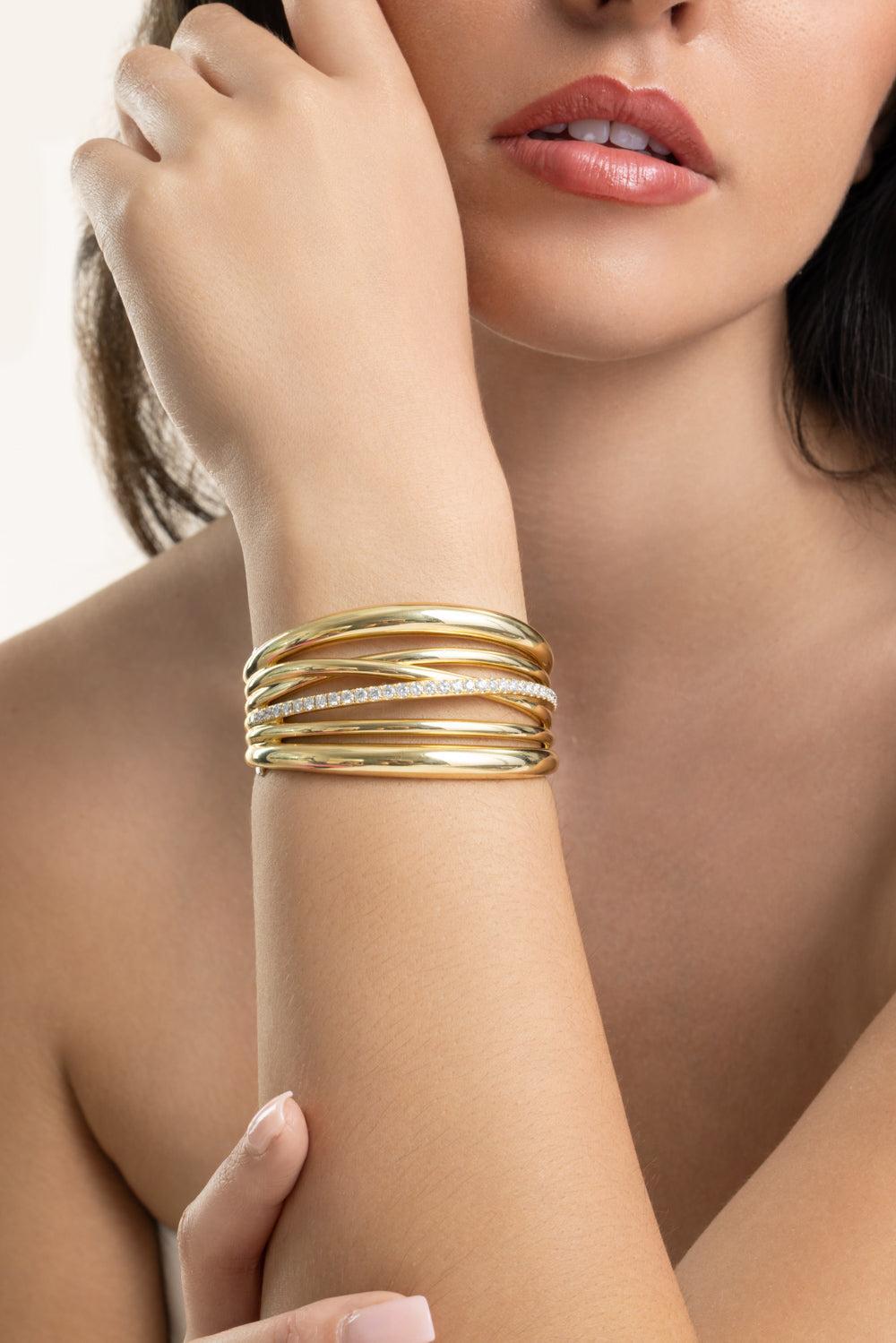 Diamond Accent Scribble Bracelet-YELLOW GOLD-JEWELRYFINE JEWELBRACELET O-SIDNEY GARBER