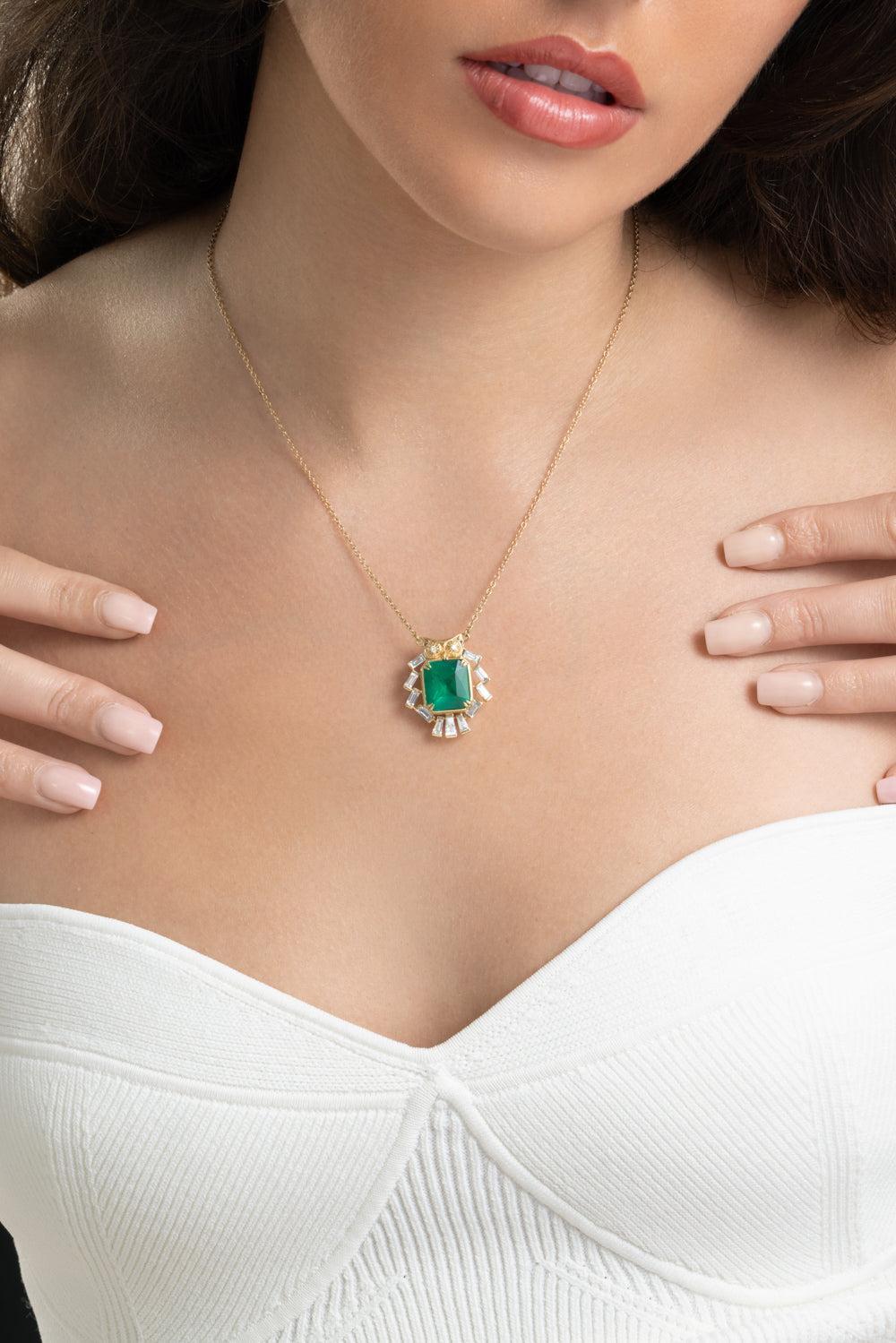 Brazilian Emerald Owl Pendant Necklace-YELLOW GOLD-JEWELRYFINE JEWELNECKLACE O-MONICA RICH KOSANN
