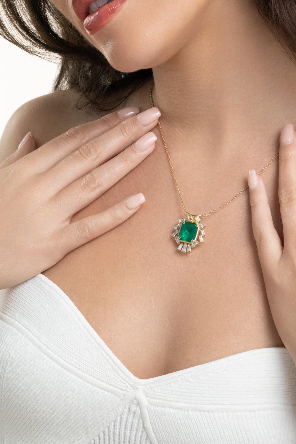 Brazilian Emerald Owl Pendant Necklace-YELLOW GOLD-JEWELRYFINE JEWELNECKLACE O-MONICA RICH KOSANN