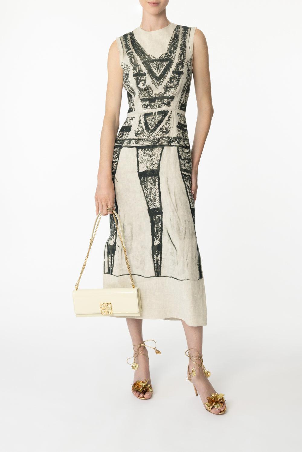 Sleeveless Midi Pencil Dress-MARGOT IMPRINT BLACK-2-CLOTHINGDRESSCASUAL-ERDEM