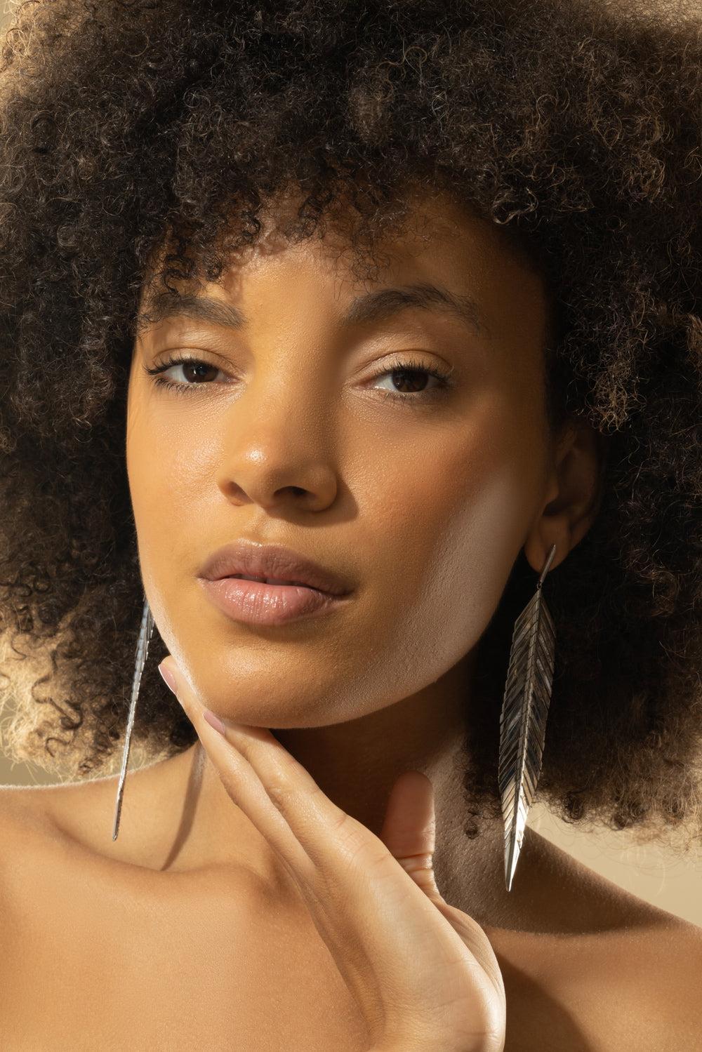 Large Feather Drop Earrings-WHITE GOLD-JEWELRYFINE JEWELEARRING-CADAR