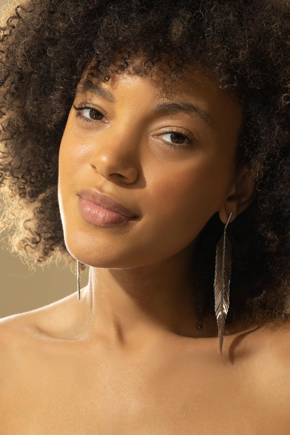 Large Feather Drop Earrings-WHITE GOLD-JEWELRYFINE JEWELEARRING-CADAR