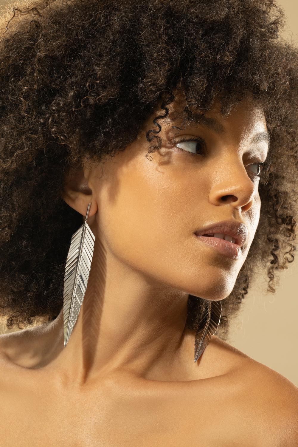Large Feather Drop Earrings-WHITE GOLD-JEWELRYFINE JEWELEARRING-CADAR