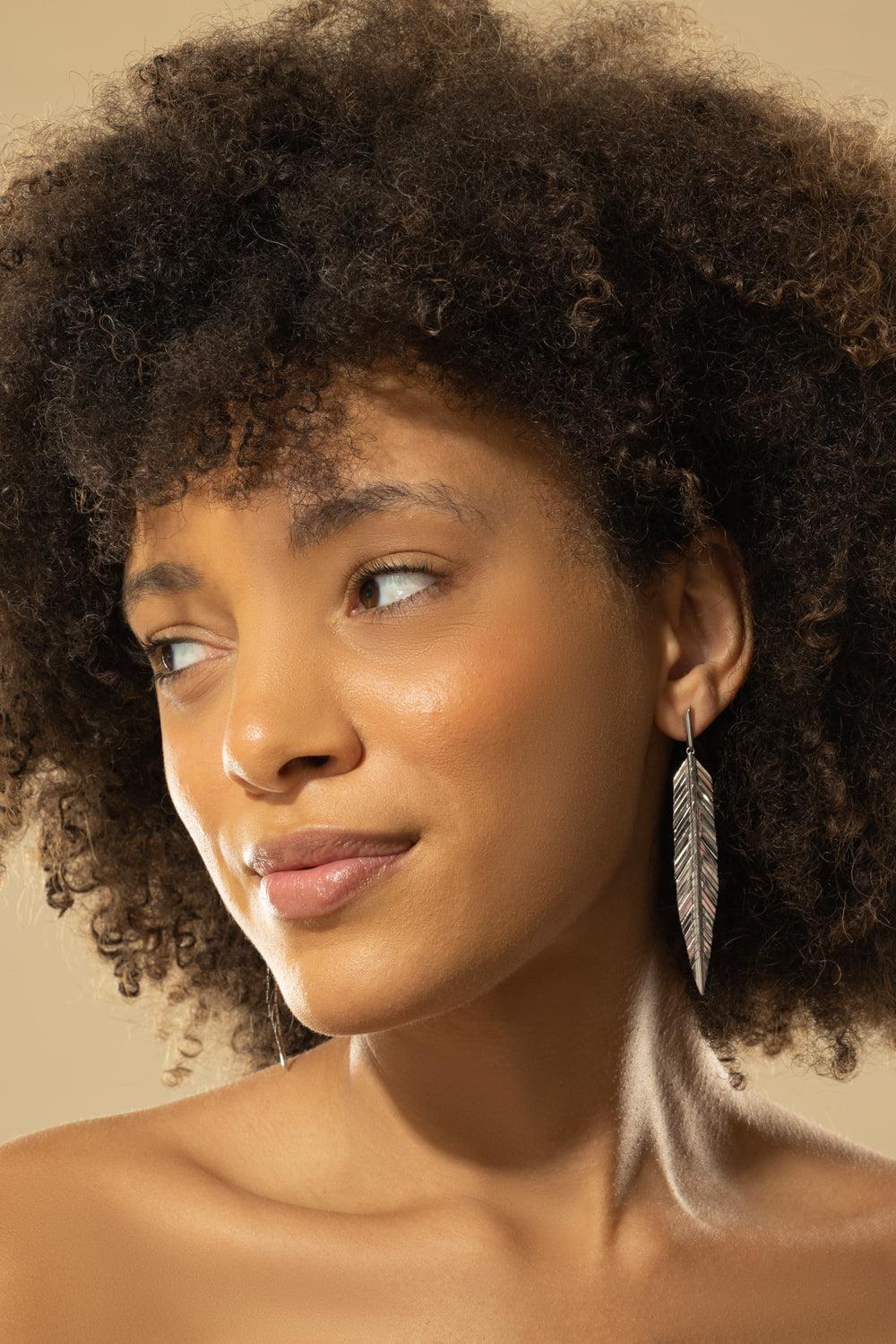 White Gold Medium Feather Drop Earrings-WHITE GOLD-JEWELRYFINE JEWELEARRING-CADAR