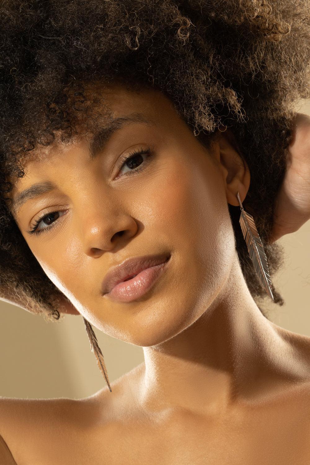 White Gold Medium Feather Drop Earrings-WHITE GOLD-JEWELRYFINE JEWELEARRING-CADAR