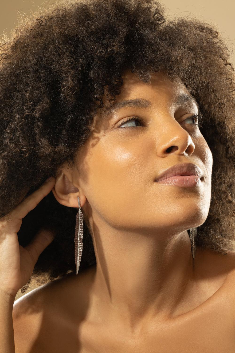 White Gold Medium Feather Drop Earrings-WHITE GOLD-JEWELRYFINE JEWELEARRING-CADAR