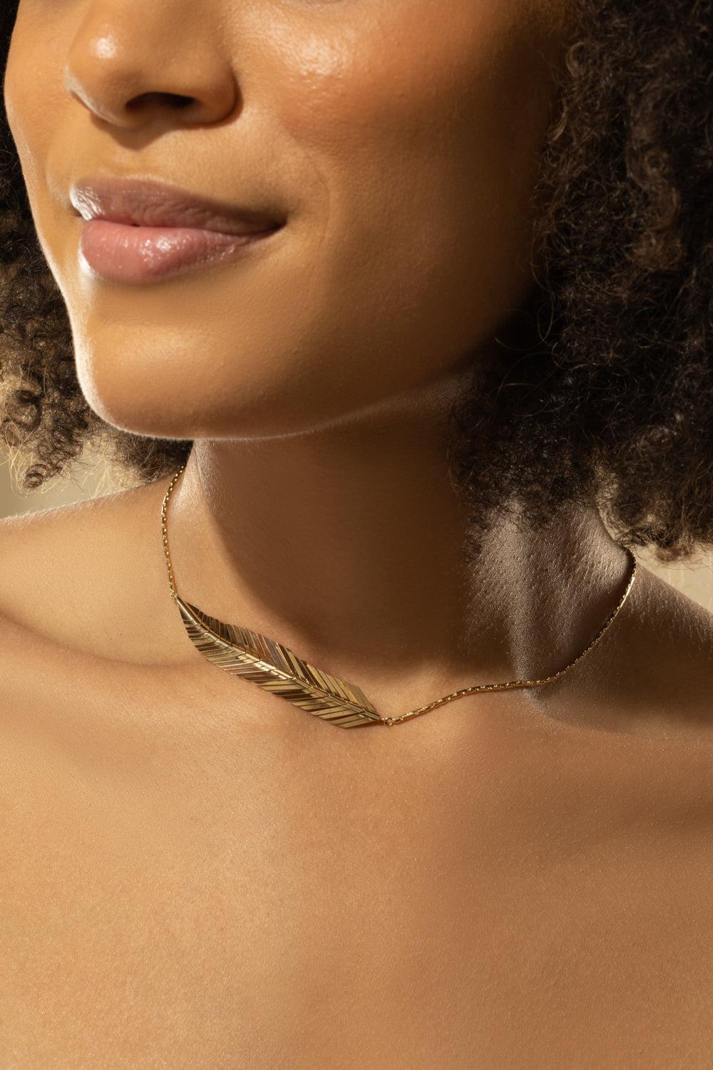 Medium Feather Necklace-YELLOW GOLD-18-JEWELRYFINE JEWELNECKLACE O-CADAR
