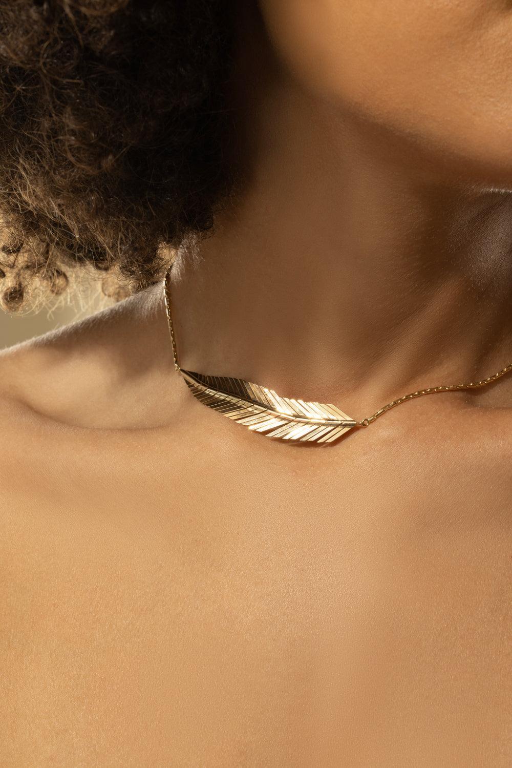 Medium Feather Necklace-YELLOW GOLD-18-JEWELRYFINE JEWELNECKLACE O-CADAR