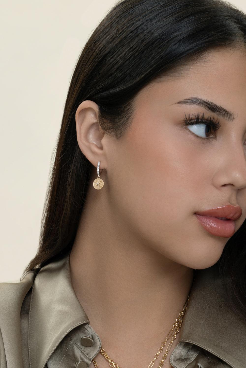 True Love - Diamond Love Knot Medallion Hoop Earring-YELLOW GOLD-JEWELRYFINE JEWELEARRING-FOUNDRAE