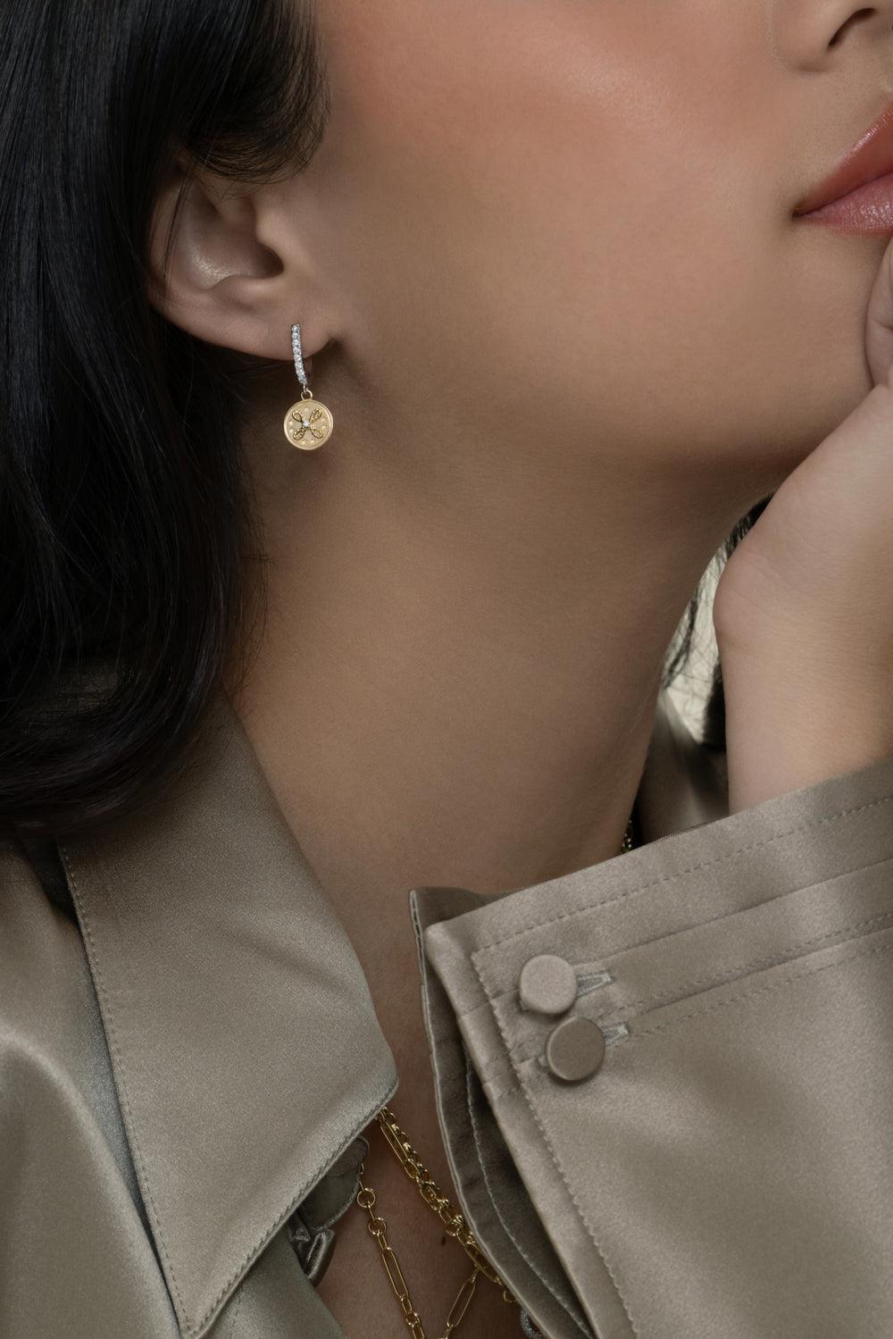 True Love - Diamond Love Knot Medallion Hoop Earring-YELLOW GOLD-JEWELRYFINE JEWELEARRING-FOUNDRAE