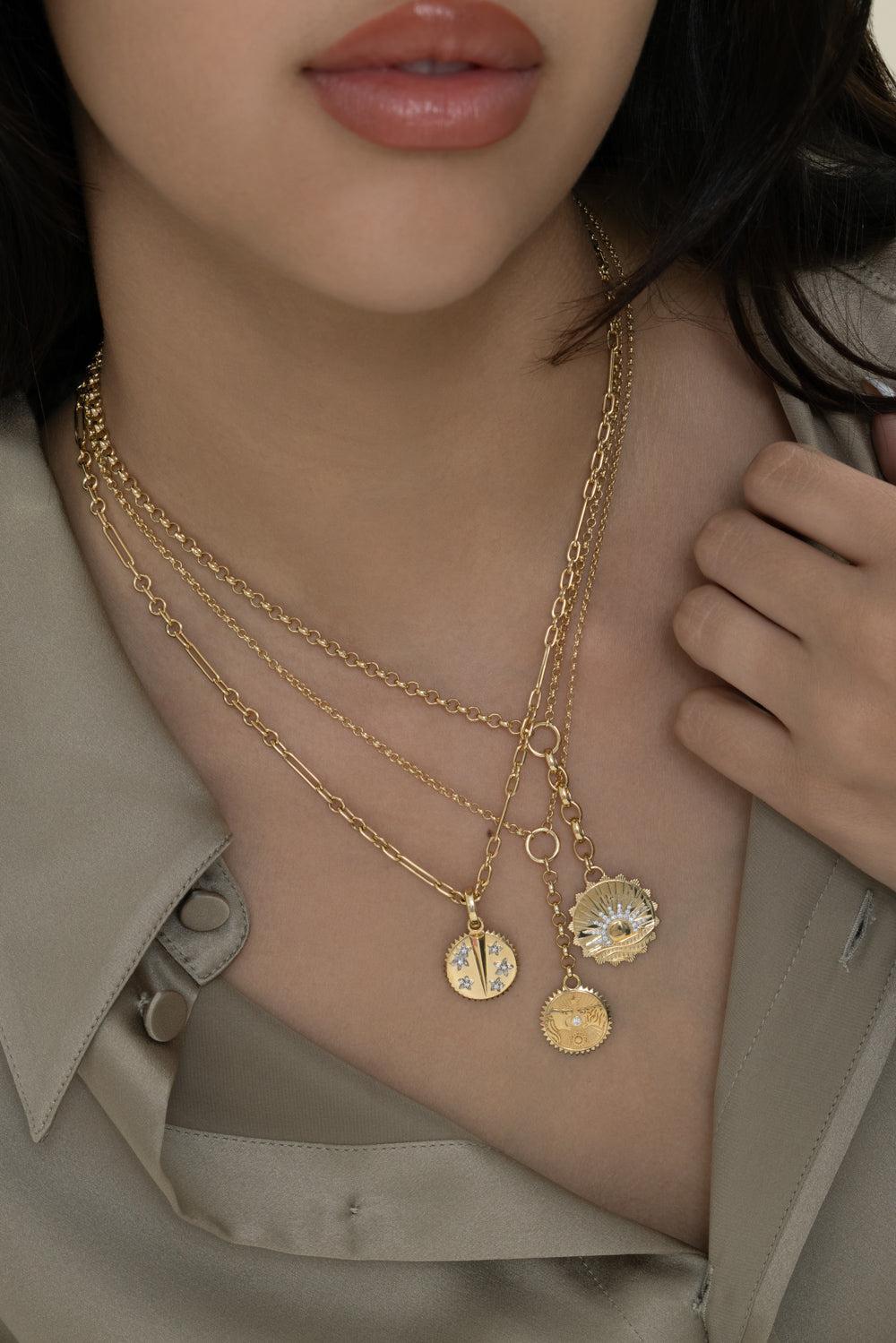 Strength - Solar & Lunar Small Mixed Belcher Extension Necklace-YELLOW GOLD-JEWELRYFINE JEWELNECKLACE O-FOUNDRAE