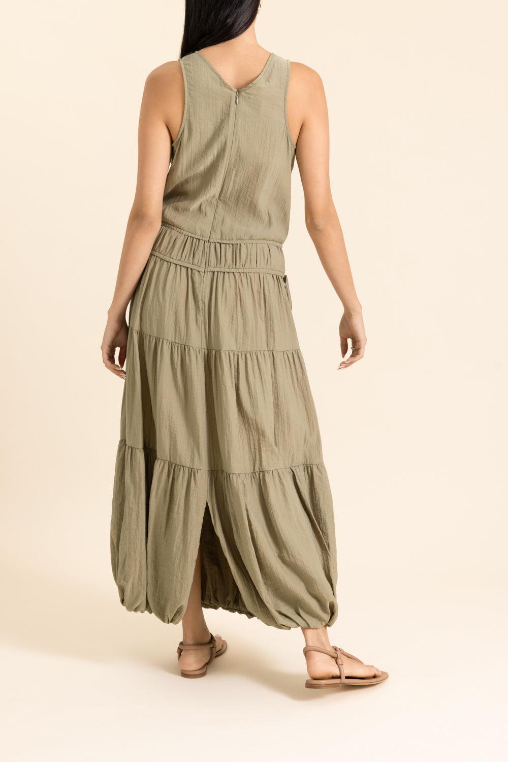 Soft Pleated Turn Up Dress-GREEN-XS-CLOTHINGDRESSCASUAL-CO COLLECTION