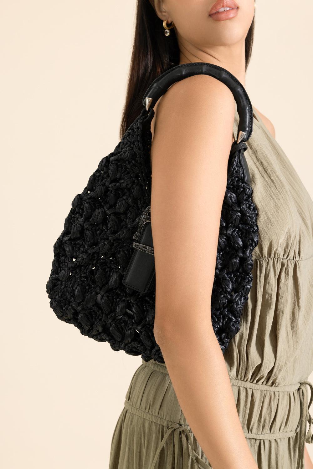 Dudu Mini Raffia Hobo Bag-BLACK-O/S-HANDBAGSHOULDER-ERMANNO SCERVINO