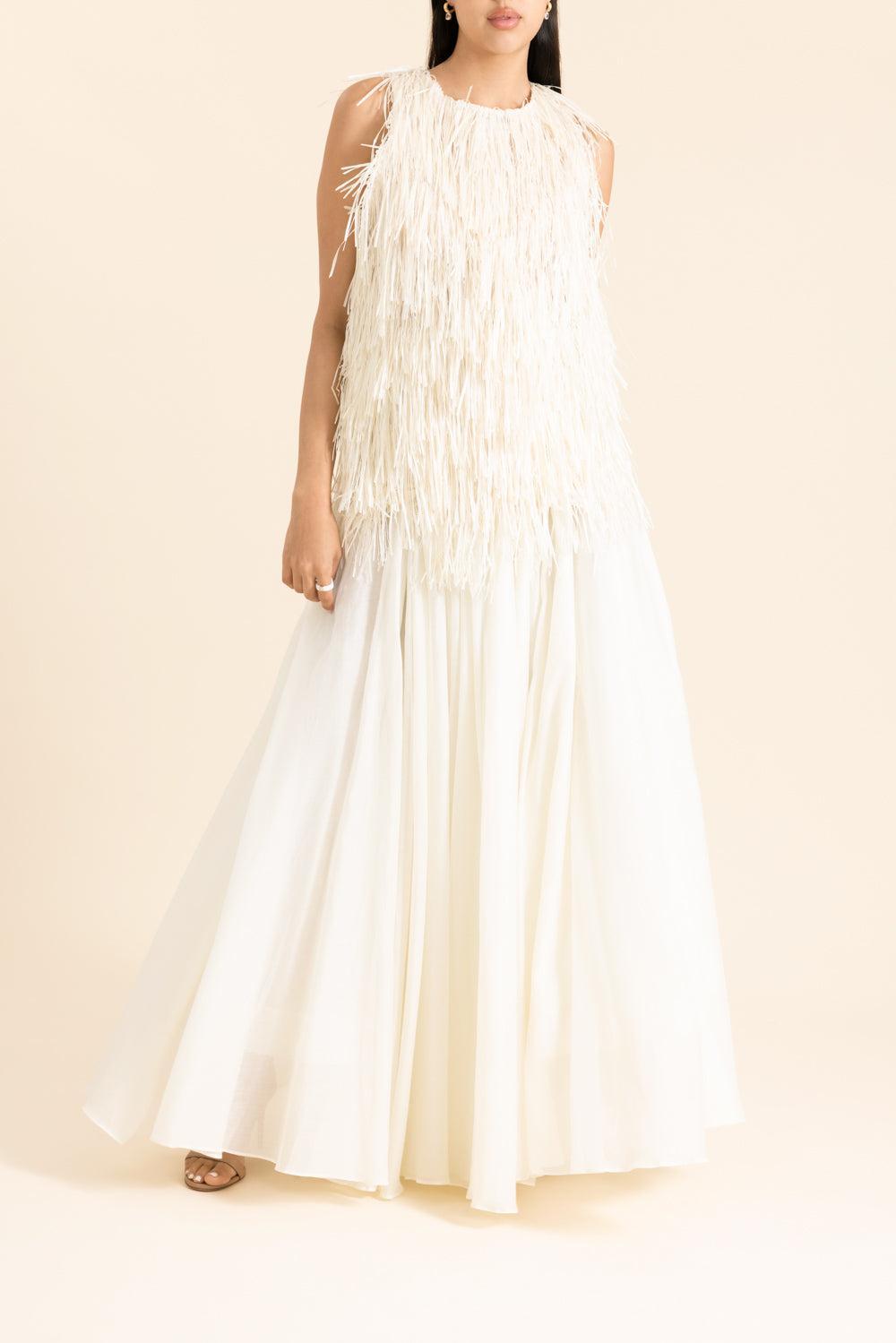 Crinoline Double Layer Skirt-CREAM-XS-CLOTHINGSKIRTMIDI-CO COLLECTION