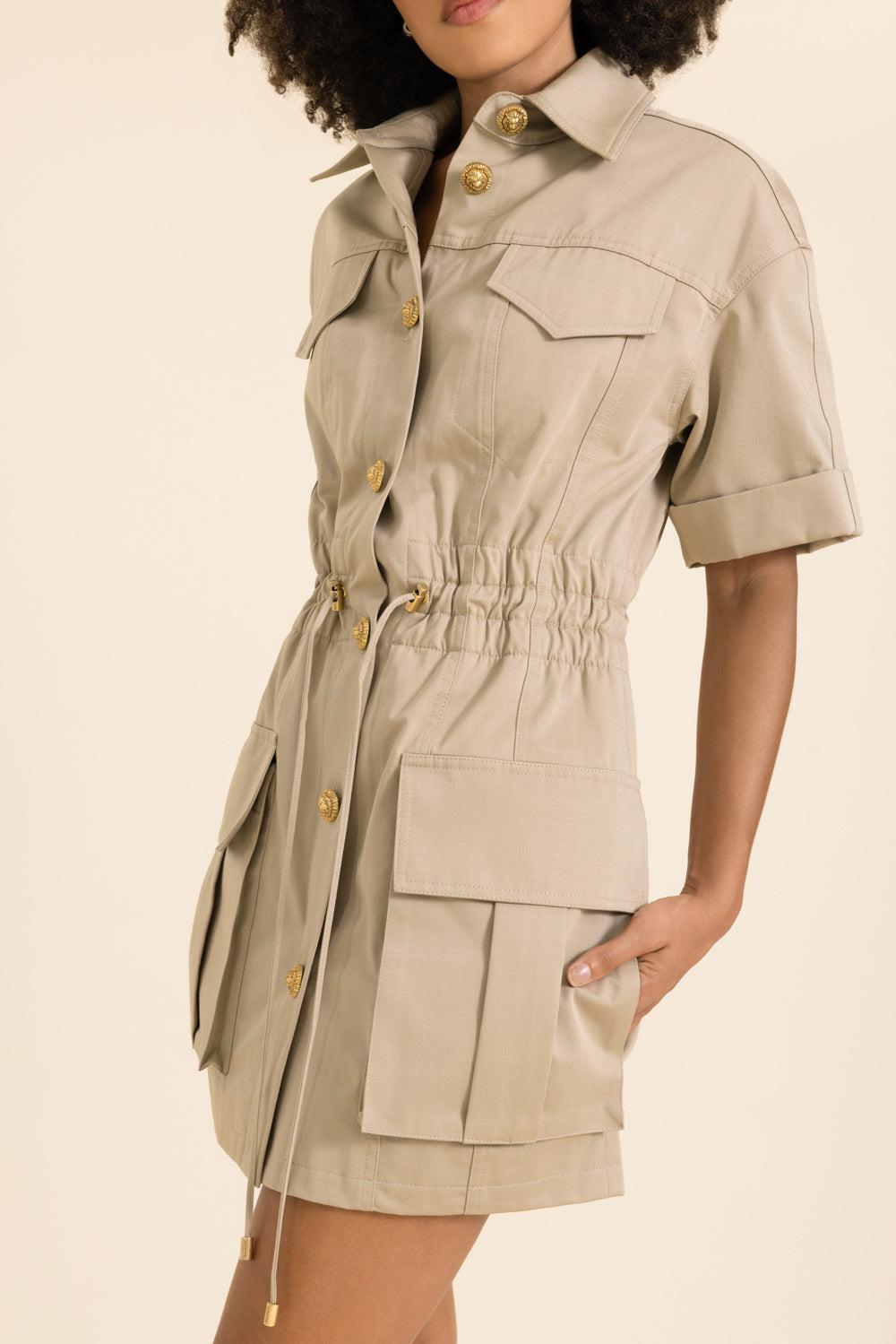Four Pocket Button Dress-BROWN-36-CLOTHINGDRESSCASUAL-BALMAIN