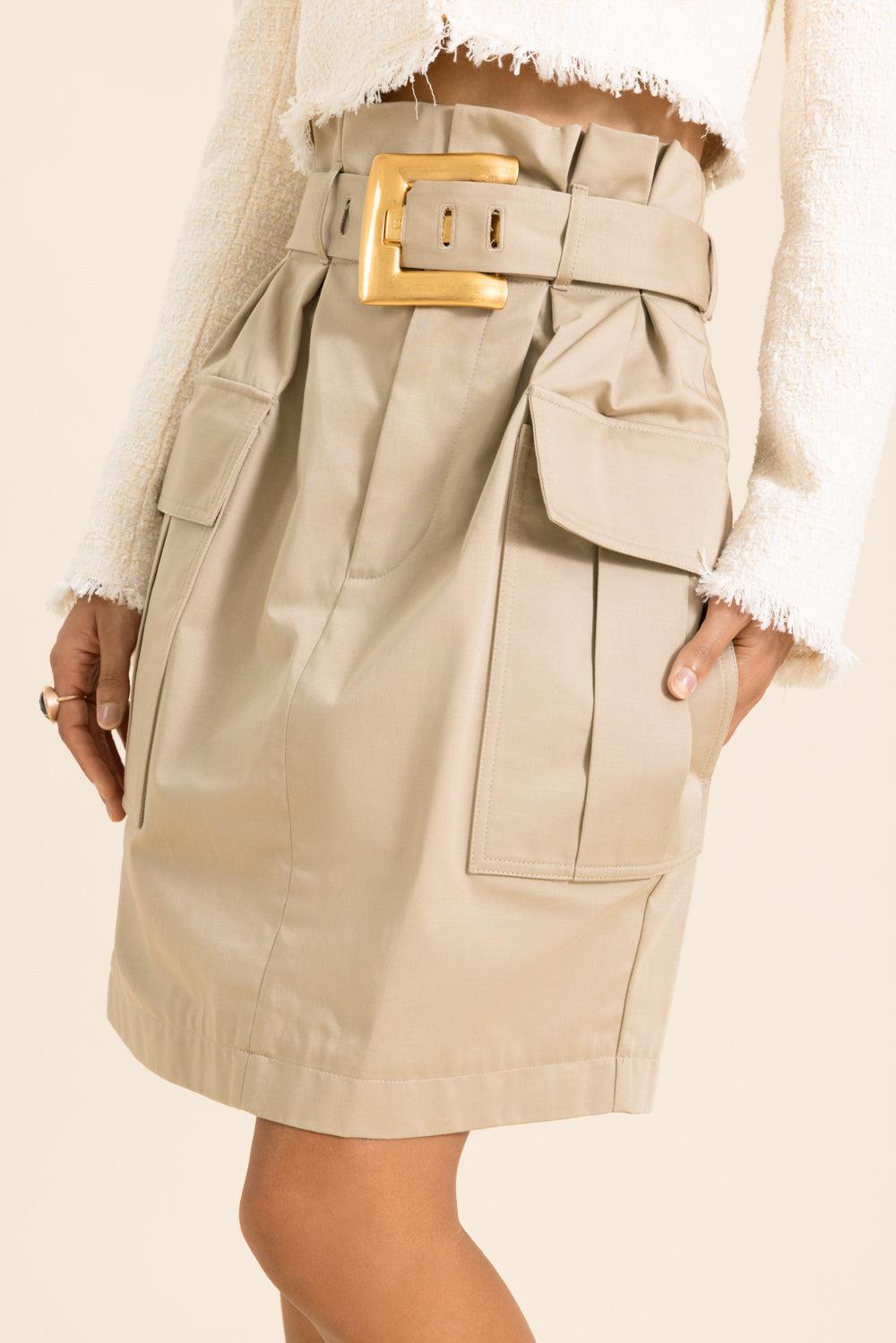 Two Pocket Belt Skirt-BROWN-36-CLOTHINGSKIRTMINI-BALMAIN