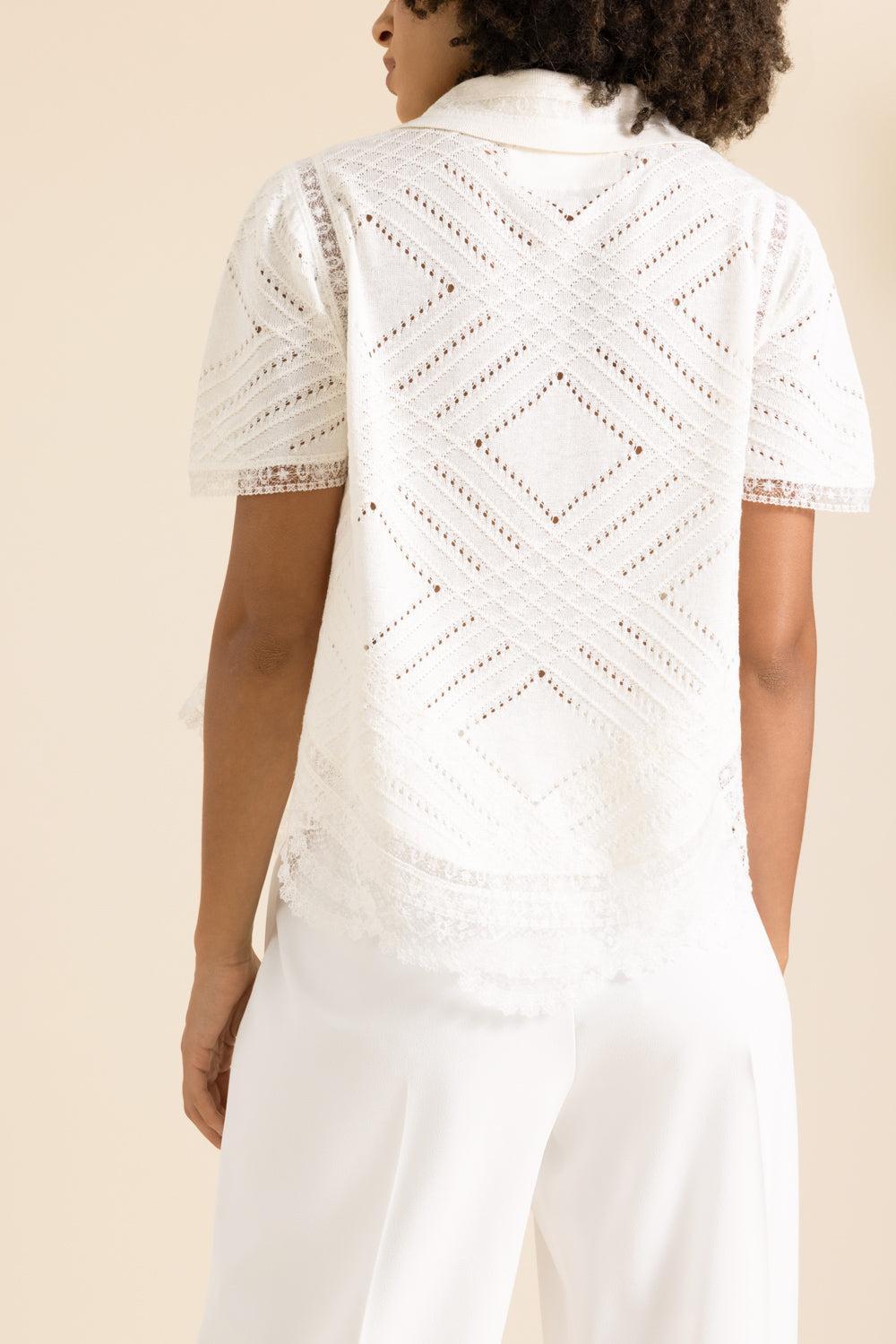 Short Sleeve Knit Shirt-WHITE-38-CLOTHINGTOPBLOUSE-ERMANNO SCERVINO